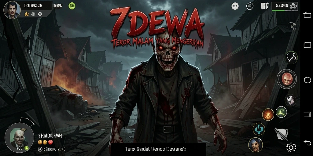 Gameplay 7DEWA menampilkan suasana horor yang mencekam dan penuh ketegangan.
