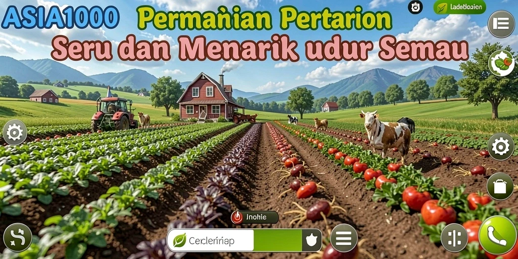 Gameplay ASIA100: membangun dan merawat pertanian yang subur.