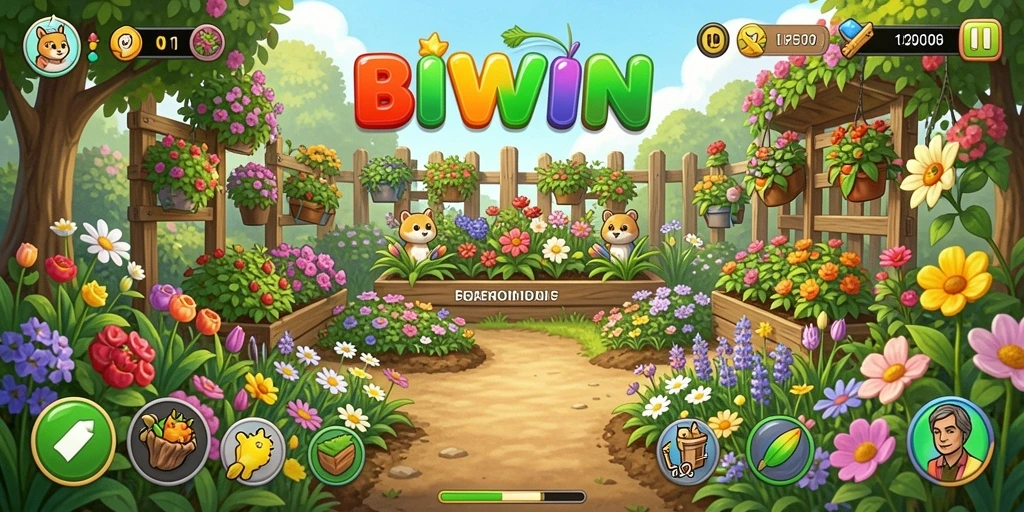 Tampilan gameplay menarik dari BIWIN dengan kebun yang subur.