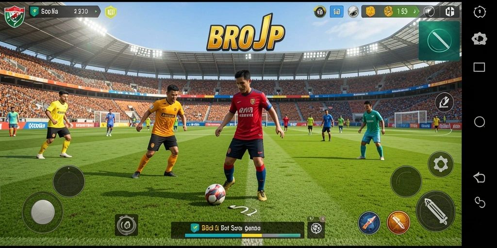 Tampilan gameplay seru dalam permainan sepak bola yang mendebarkan.