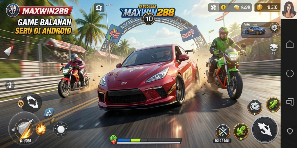 Screenshot gameplay <strong>MAXWIN288</strong> yang menampilkan aksi balapan yang mendebarkan.