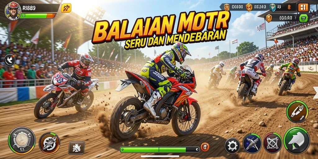 Tampilan gameplay RI889 menampilkan aksi balapan motor yang mendebarkan.