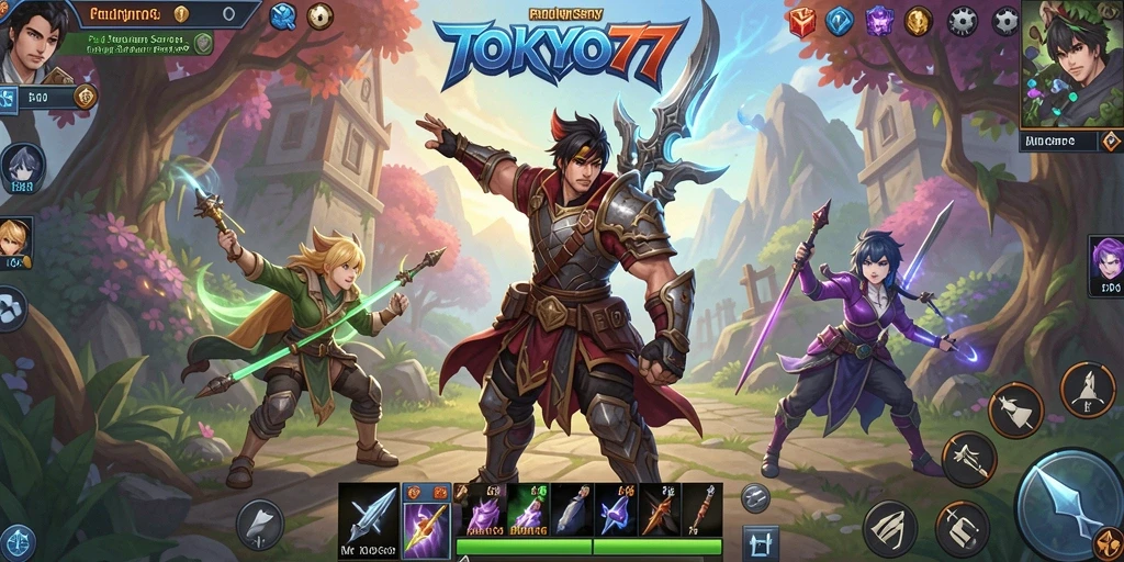 Tangkapan layar main TOKYO77 menunjukkan pertarungan epik di dunia MMORPG.