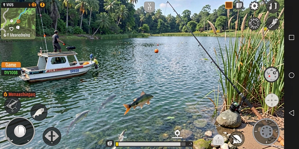 Tampilan gameplay VW108 yang menarik saat memancing ikan.